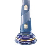 Tall Glass Blue Lighthouse Figurine | Coastal Nautical Decor | Ocean Gift