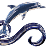 Blue Wave Dolphin Glass Figurine | Ocean Decor | Handblown Clear Glass Sea Life Gift