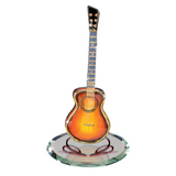 Glass Sunburst Acoustic Guitar Figurine Handcrafted Gift with Crystals & Gold