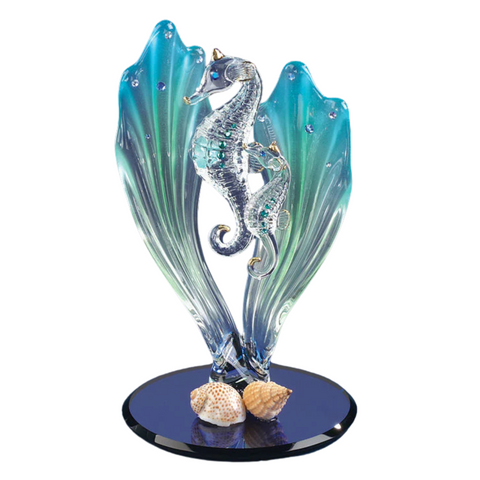 Handcrafted Glass Sea Horses Figurine Ocean Coastal Decor