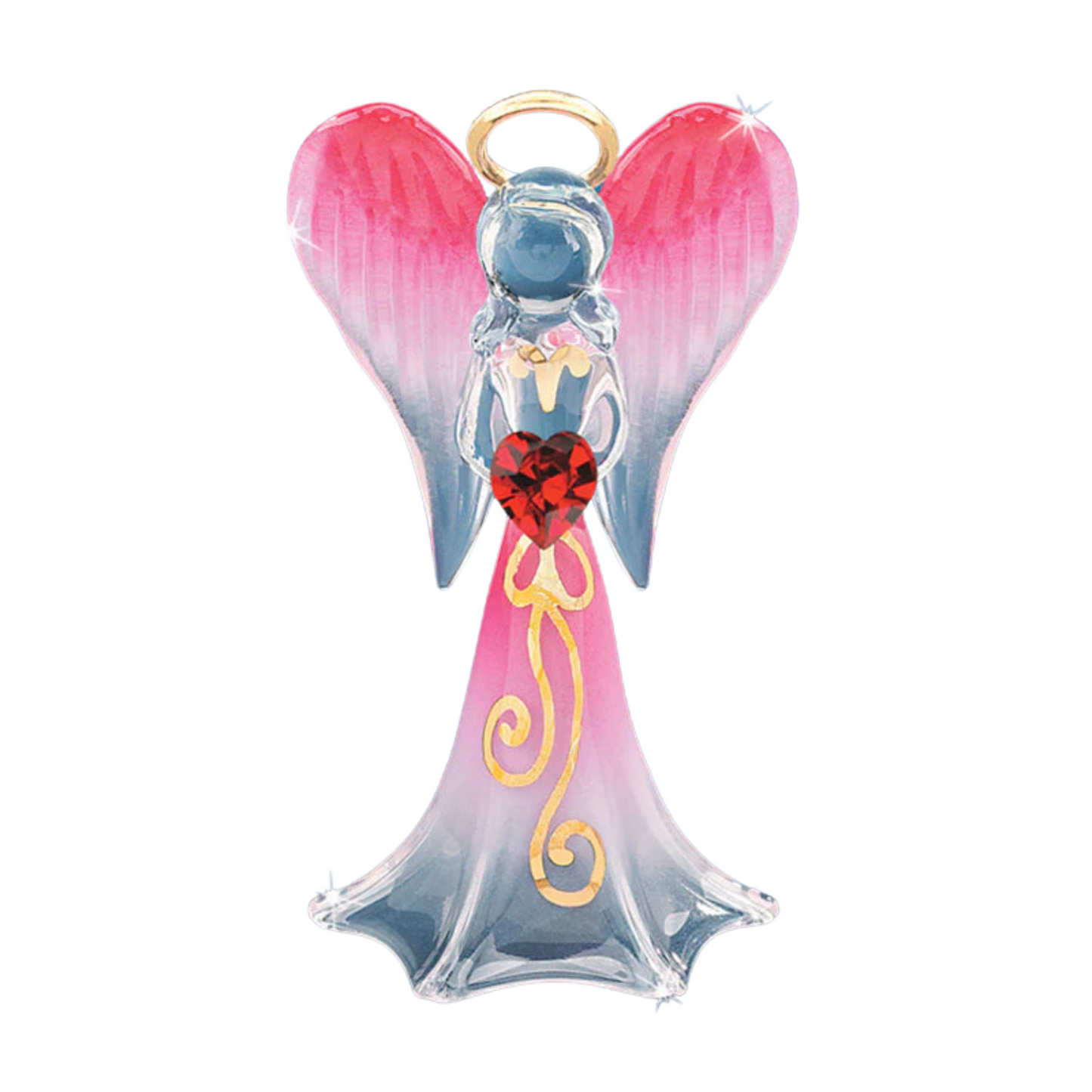 Red Angelique Figurine | Glass Angel Faith Gift with Crystal Heart