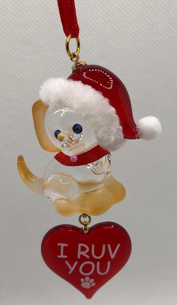 Glass Baron ~ Dog Puppy I Ruv You Christmas Ornament