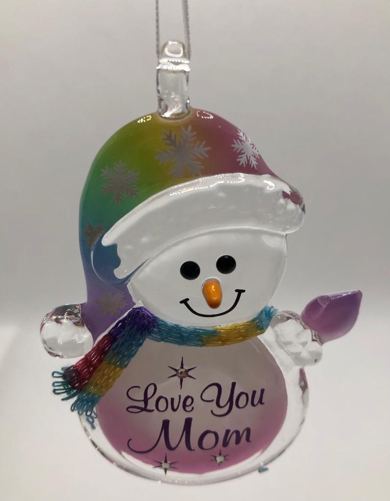 Glass Baron "Love You Mom" Snowman Ornament
