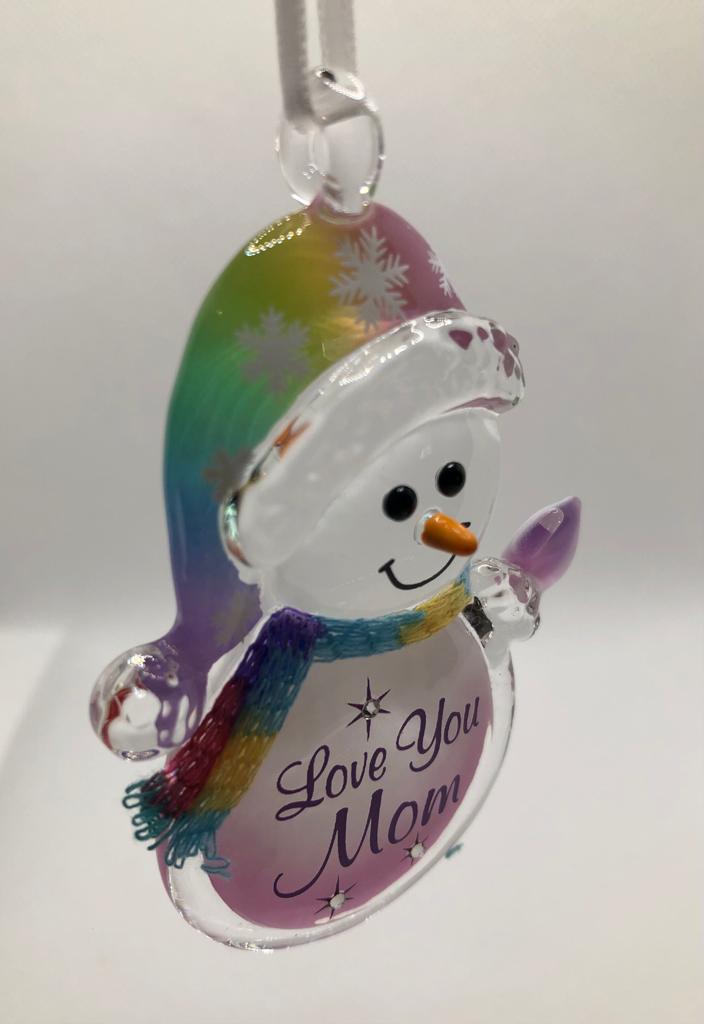 Glass Baron "Love You Mom" Snowman Ornament
