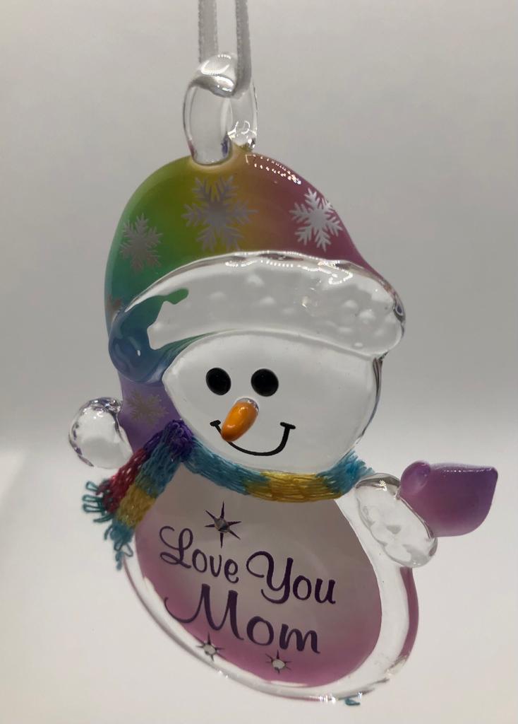 Glass Baron "Love You Mom" Snowman Ornament