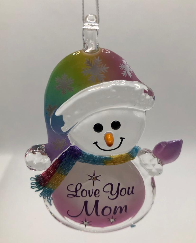 Glass Baron "Love You Mom" Snowman Ornament