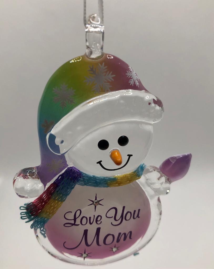 Glass Baron "Love You Mom" Snowman Ornament