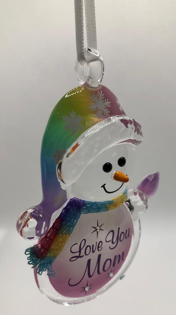 Glass Baron "Love You Mom" Snowman Ornament