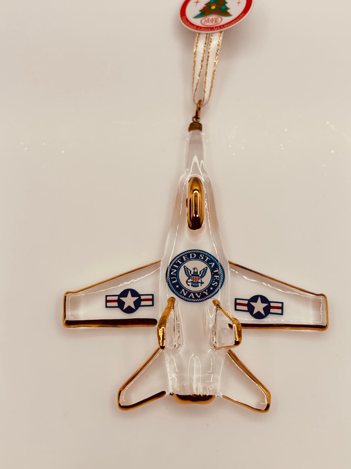 U.S. Navy F-18 Jet Glass Ornament Gift | Military Christmas Tree Decoration