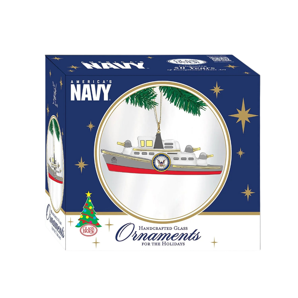 U.S. Navy Ship Ornament Military Glass Ornament with Navy Emblem