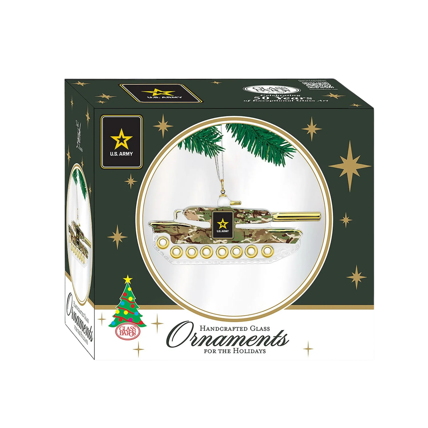 Handcrafted U.S. Army Tank Glass Ornament Official Military Licensed Christmas Decoration