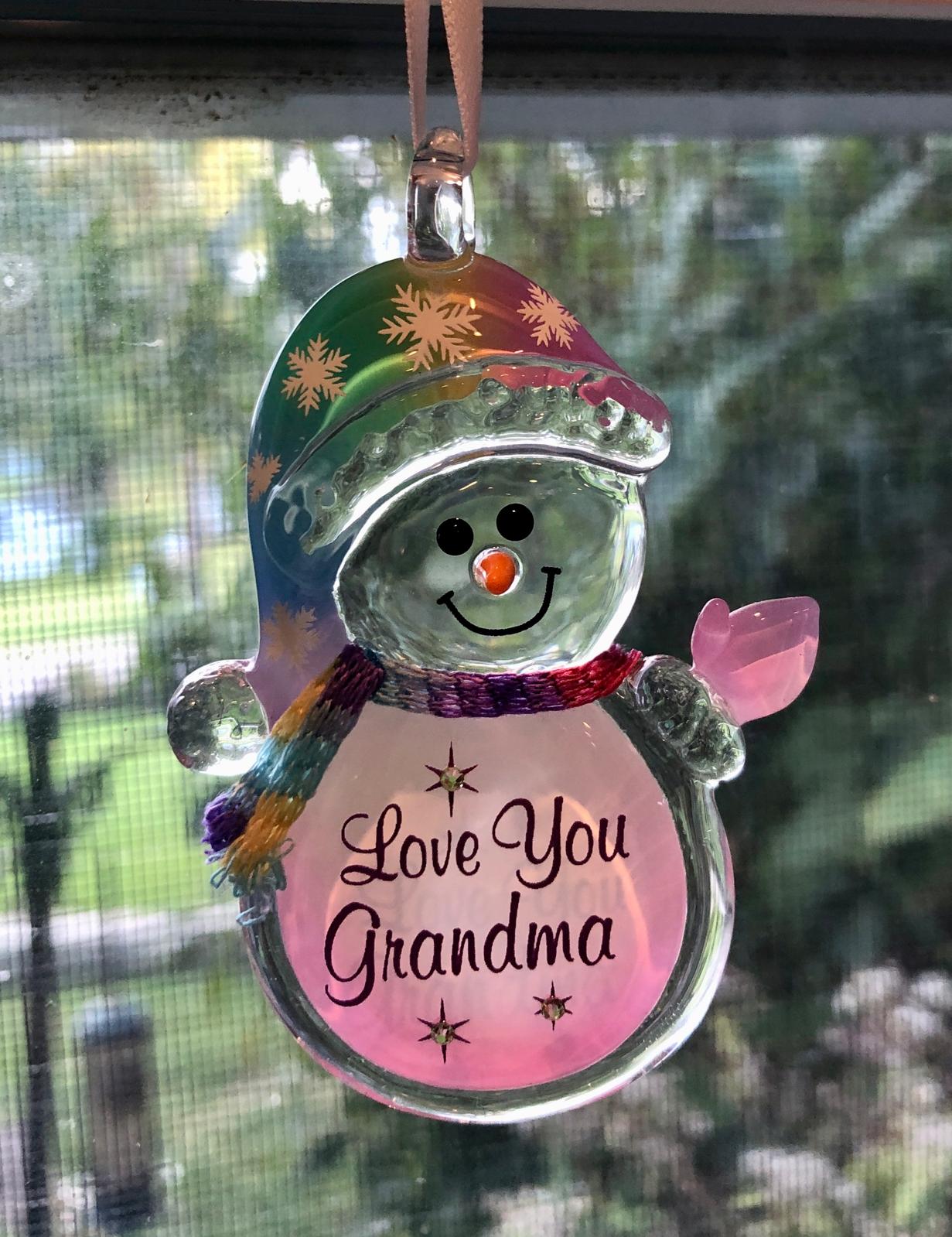 Love You Grandma Snowman Ornament Handcrafted Glass Christmas Gift for Grandma