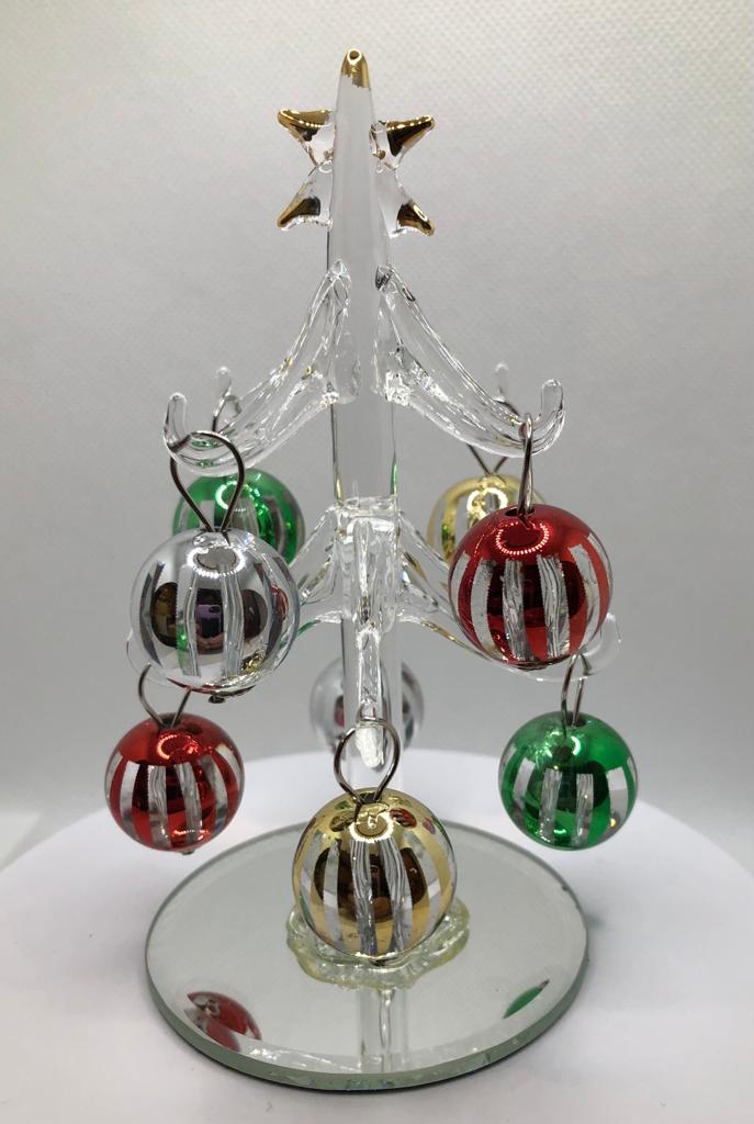 Glass Christmas Tree 4 Inches 8 Striped Ornaments