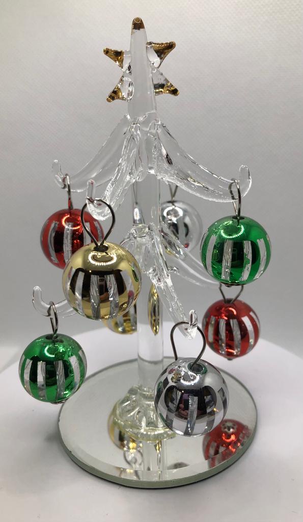 Glass Christmas Tree 4 Inches 8 Striped Ornaments