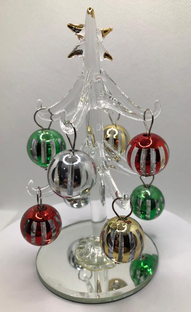 Glass Christmas Tree 4 Inches 8 Striped Ornaments
