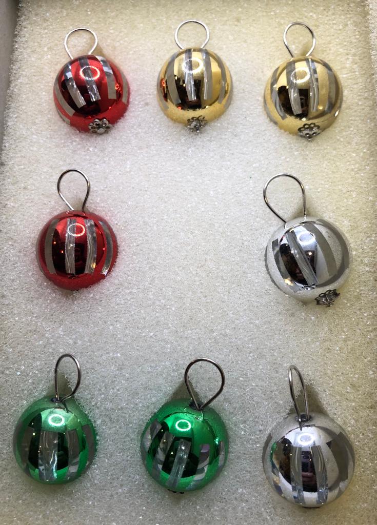 Glass Christmas Tree 4 Inches 8 Striped Ornaments