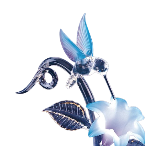 Hummingbird and Blue Lily Glass Handcrafted Collectible Figurine
