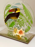 Toucan Glass Figurine | Handcrafted Bird Art with Crystals and Jungle Theme