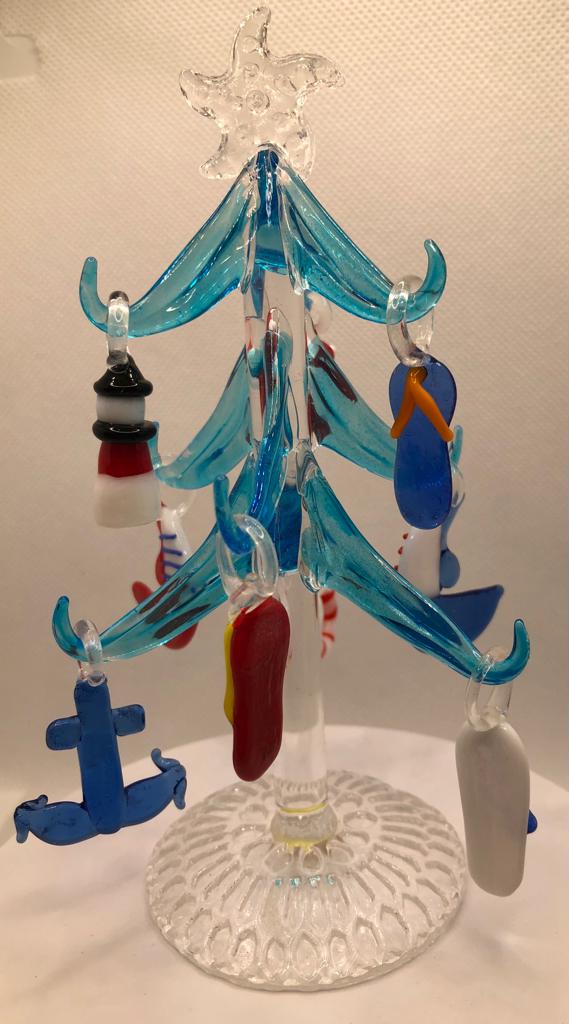 Nautical Glass Christmas Tree with Ornaments | Coastal Holiday Décor