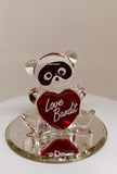 Love Bandit Bear Figurine, Handcrafted Glass Bear with Red Heart