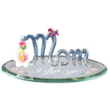 Mom “I Love You” Glass Figurine with Butterfly and Flowers