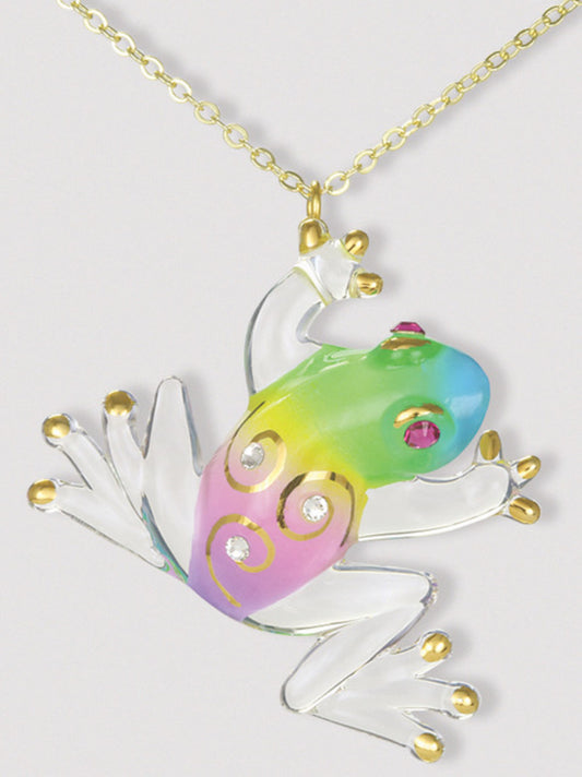 Frog Necklace with Crystals | Handcrafted Glass Pendant on 18" Cord