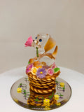 Playful Glass Puppy Figurine in Flower Basket | Dog Lover Gift Decor