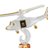 U.S. Army Veteran Glass Helicopter Figurine – Handcrafted Military Gift with 22K Gold Accents