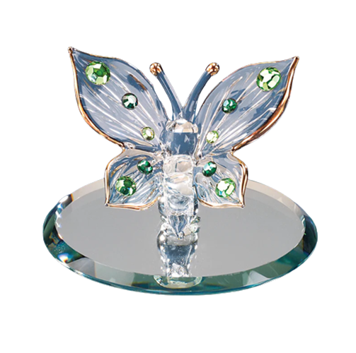 Butterfly with Green Crystals Figurine | Handcrafted Glass Art with 22Kt Gold Trim