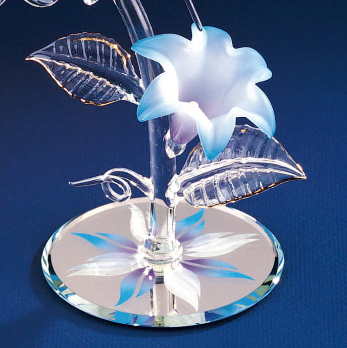 Hummingbird and Blue Lily Glass Handcrafted Collectible Figurine