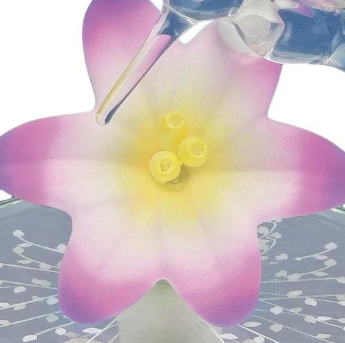 Glass Baron Hummingbird with Lavender Lily Handcrafted Figurine