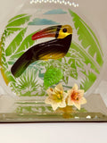 Toucan Glass Figurine | Handcrafted Bird Art with Crystals and Jungle Theme