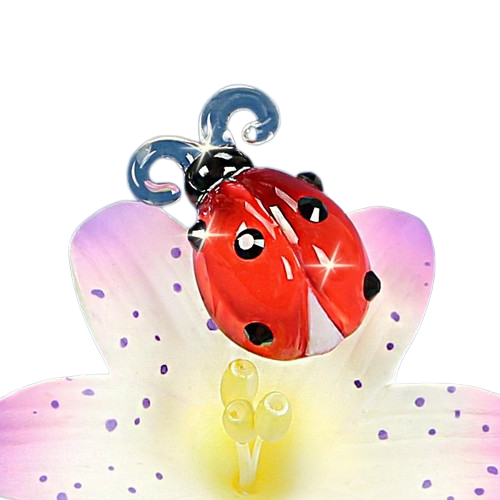 Glass Baron Ladybug on Lily Figurine with Crystal Accents
