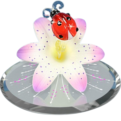 Glass Baron Ladybug on Lily Figurine with Crystal Accents