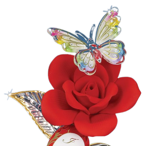 Butterfly and Red Rose I Love You Glass Handcrafted Collectible Figurine