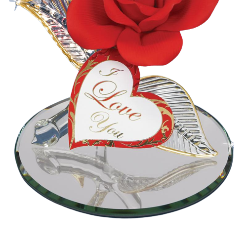 Butterfly and Red Rose I Love You Glass Handcrafted Collectible Figurine