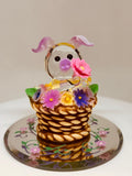 Sitting Pretty Pig Figurine | Handcrafted Glass Pig in Flower Basket