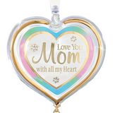 Love You Mom Heart Ornament Handcrafted Glass Gift for Mom