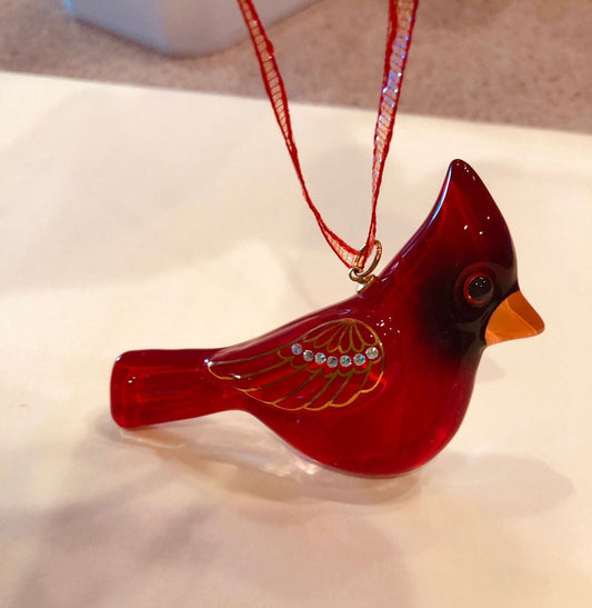 Glass Cardinal Ornament Handcrafted Cardinal Figurine Holiday Gift