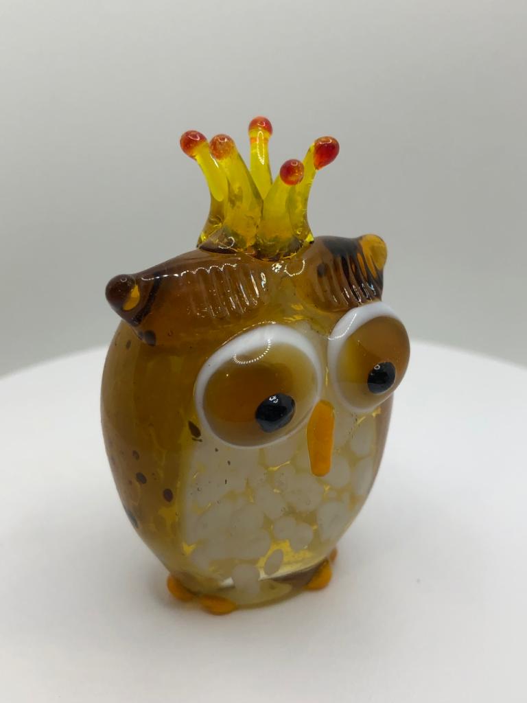 Milano Owl with Crown Art Glass Animals Handcrafted Figurine