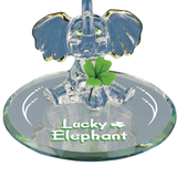 Lucky Elephant Figurine with Clover Handcrafted Glass Elephant with Green Crystal Eyes
