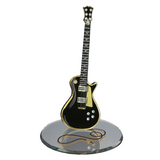 Classic Black Guitar Figurine Handcrafted Glass with Crystals & 22Kt Gold