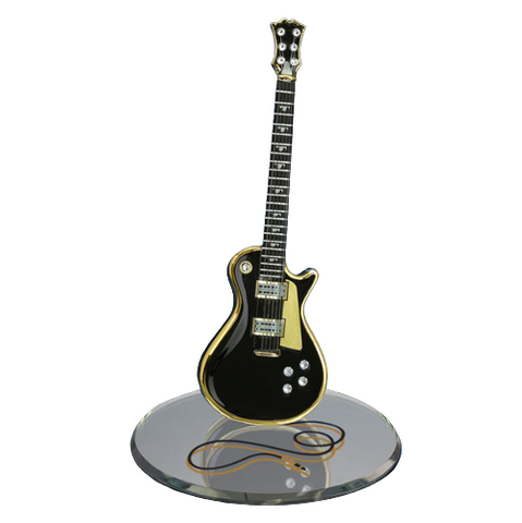 Classic Black Guitar Figurine Handcrafted Glass with Crystals & 22Kt Gold