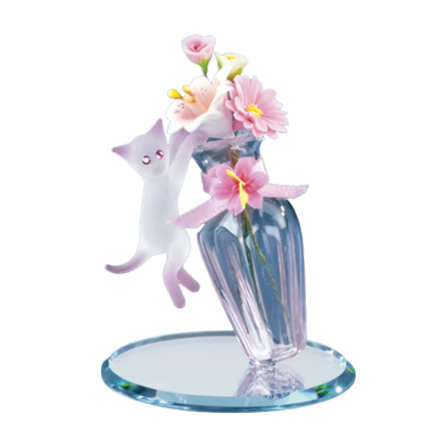 Glass Baron Cat and Vase Figurine with Crystals Accents