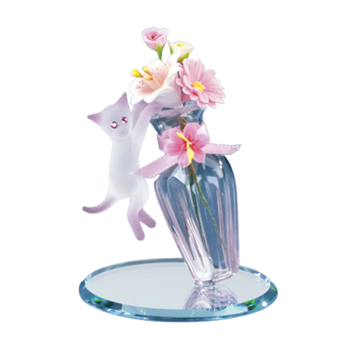 Pink Cat & Vase Figurine, Handcrafted Kitten Figurine, Home Decor, Cat Lover Gift, Gift for Her, Animal Decor