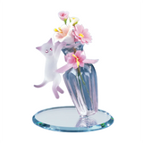 Cute Cat with Vase Figurine Handcrafted Pink Cat with Flowers on Glass