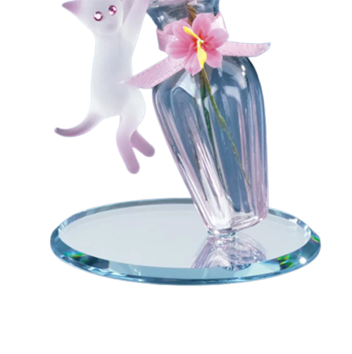 Glass Baron Cat and Vase Figurine with Crystals Accents