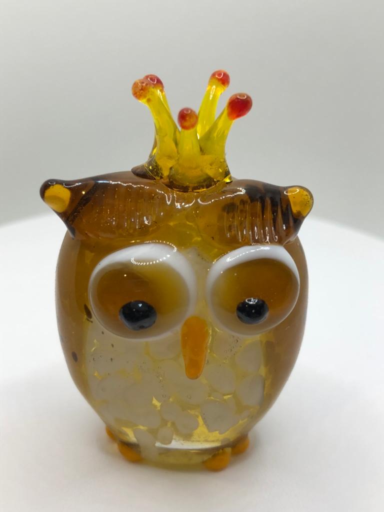Milano Owl with Crown Art Glass Animals Handcrafted Figurine