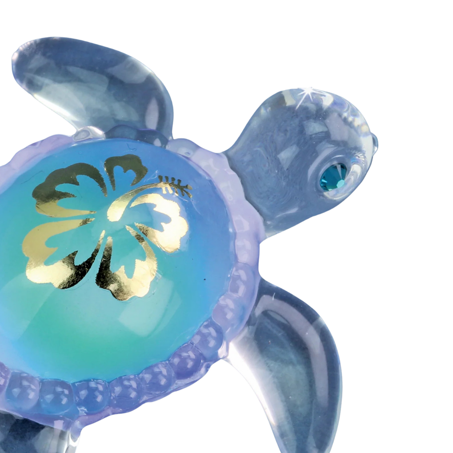 Baby Aloha Sea Turtle Figurine with Crystal Accents Handcrafted Glass Collectible