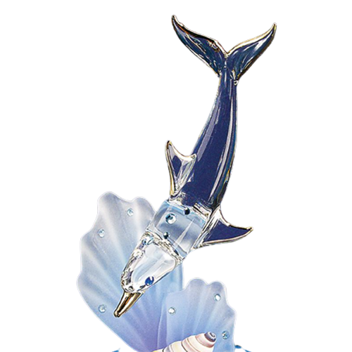Glass Dolphin & Blue Coral Figurine, Handmade Decor, Marine Life, Holiday Gifts for Him/Her, Gifts for Mom